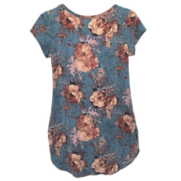 Pine Blue Pink Floral Tunic Top Medium Cottagecore Boho Romantic Y2K Style - Picture 7 of 11